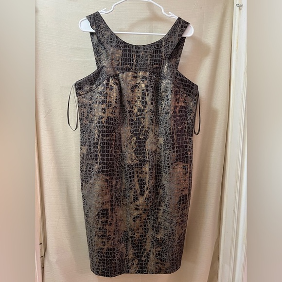 Elegant Brown Scale Patterned Women's Dress Zip Up Back, Metallic Size 16 - Picture 5 of 9